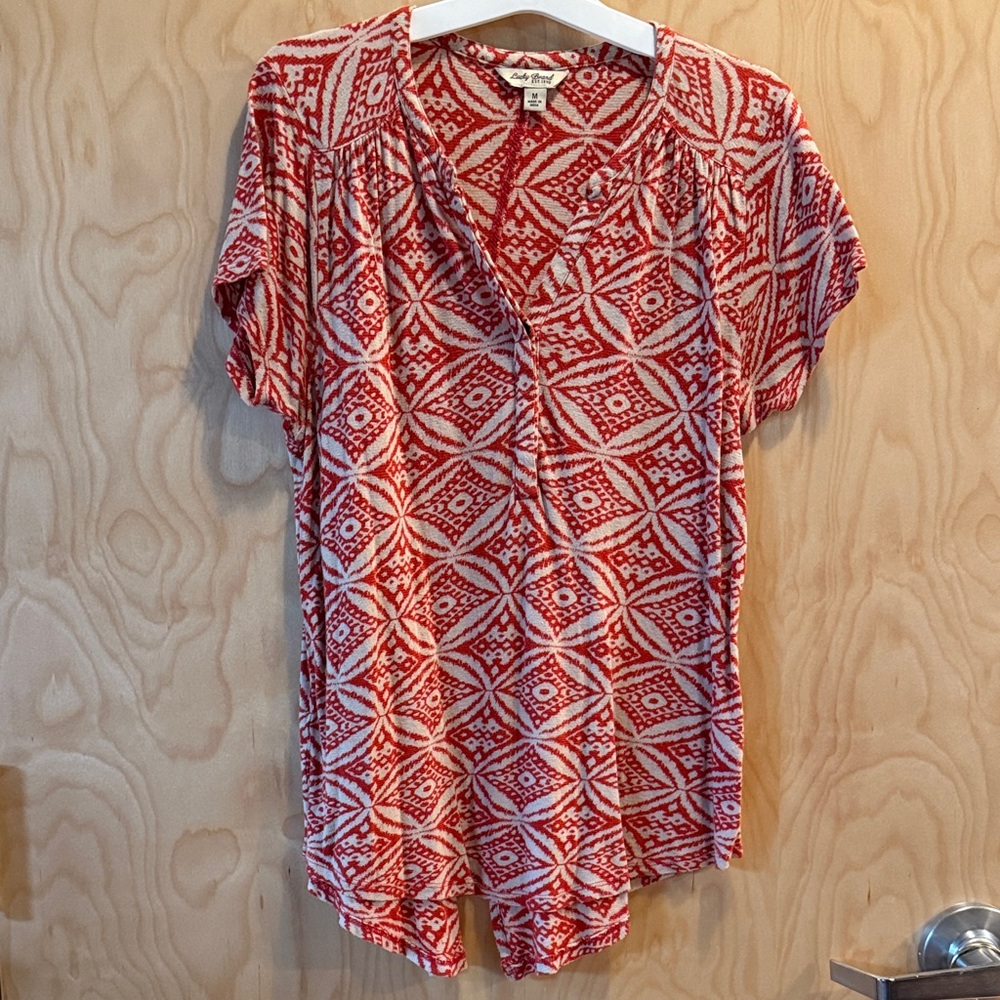 Anthropologie Red and White Patterned Blouse